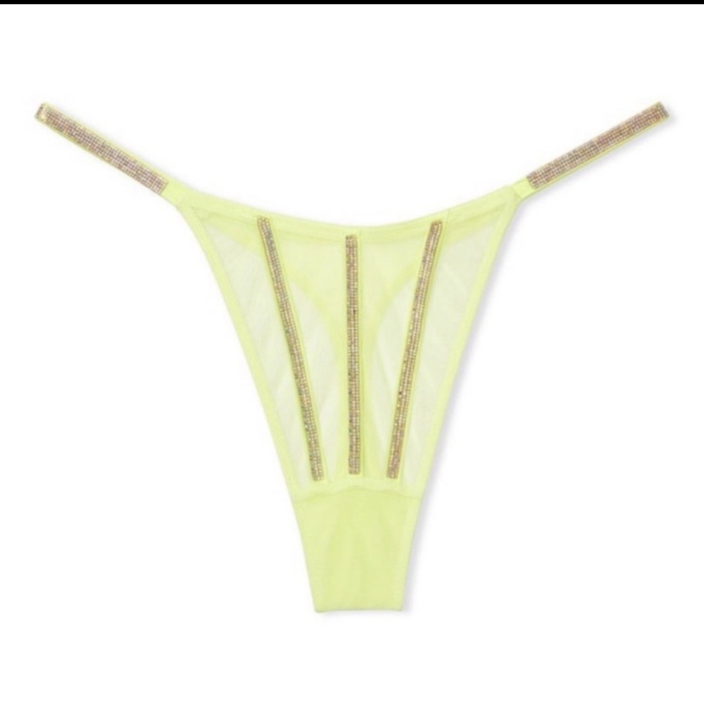 Victoria’s Secret Very Sexy Rhinestone Shine Stripe Thong Panty Sz M / Yellow